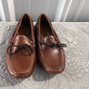 LL Bean Mens Brown Leather Handsewn Boat Moccasin Loafers Driving Shoes